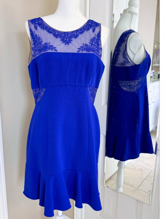 BCBGMaxAzria Dresses & Skirts - BCBG blue embroidered Cocktail dress Size 12